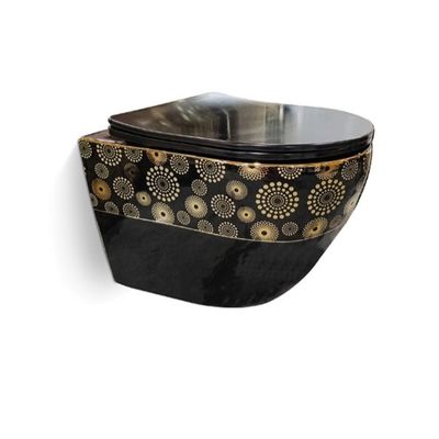 Golssy Black Wall Hanging Toilet Rimless Suspended Marble Toilet Bowl With Concealed Cistern