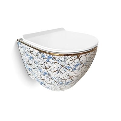 White Floral Pattern Sanitary Ware Ceramic Wc Toilet Wall Hung