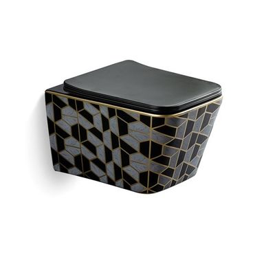 European Ceramic Wall Hung Toilet Shinning Poland Sell Special Pattern Black Color