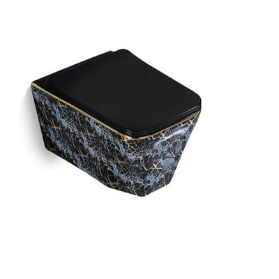 Rimless Wall Hung Toilet Water Closet with Electroplate Butterfly Black Marble Pattern Silver Line