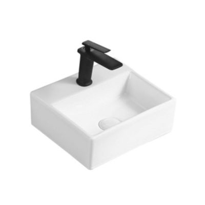 Square White Countertop Ceramic Basin Glossy Finished For Apartment Bathroom