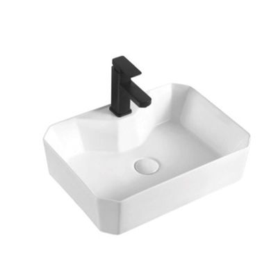Apartment White Ceramic Bathroom Sink Countertop Mounted Modern Square