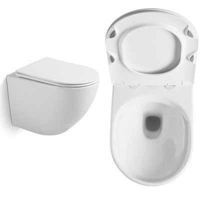 Round Thin Rim Wall Mount Toilet White Color For Woman Friendly