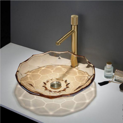 Above Counter Round Bowel Crystal Tempered Glass Vessel Sinks Hand Wash Basin for Bathroom