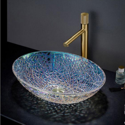 2025 Newest Design Colorful Round Tempered Glass Wash Basin Above Small Crystal Sink