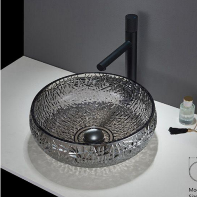 Trend Design Yellow Round Wash Basin Manufacturer Colorful Bathroom Bowl Tempered Glass Wash Basin and Waterfall Tap
