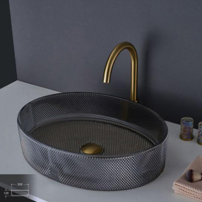 Italy Style Luxury Crystal Glass Sink Bathroom Counter top Colorful Diamond Vessel Art Tempered Glass Wash Basin for Hotel Home
