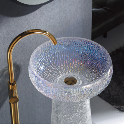 Marble China Wholesale Sanitary Ware Popular Crystal Vanity Color Glass Bowl Bathroom Wash Basin Sink
