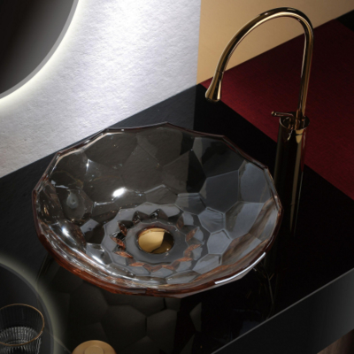 Modern Transparent Stand-Alone Glass Sink for Wash Basin Bathroom Designs Counter Vanity Basin Drainer