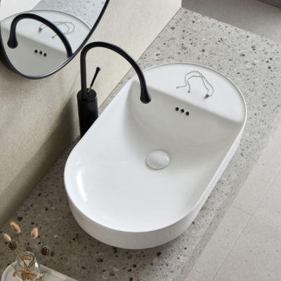 China New Modern Unique Design Glossy White Ceramic Counter Top Art Hand Wash Basin Sanitary Ware Porcelain Bathroom Sink